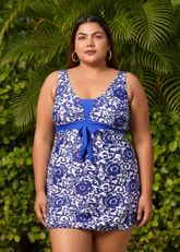 Blue Printed Swim Dress